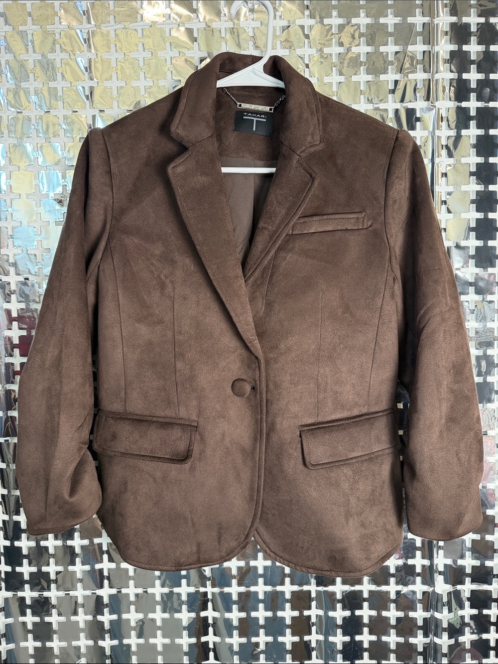 Tahari Chocolate Brown Suede-Look Blazer